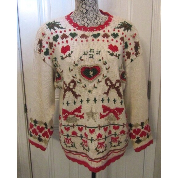 Jennifer Reed & Company Vintage Hand Knitted Christmas Holiday Sweater Sz L - Picture 1 of 6
